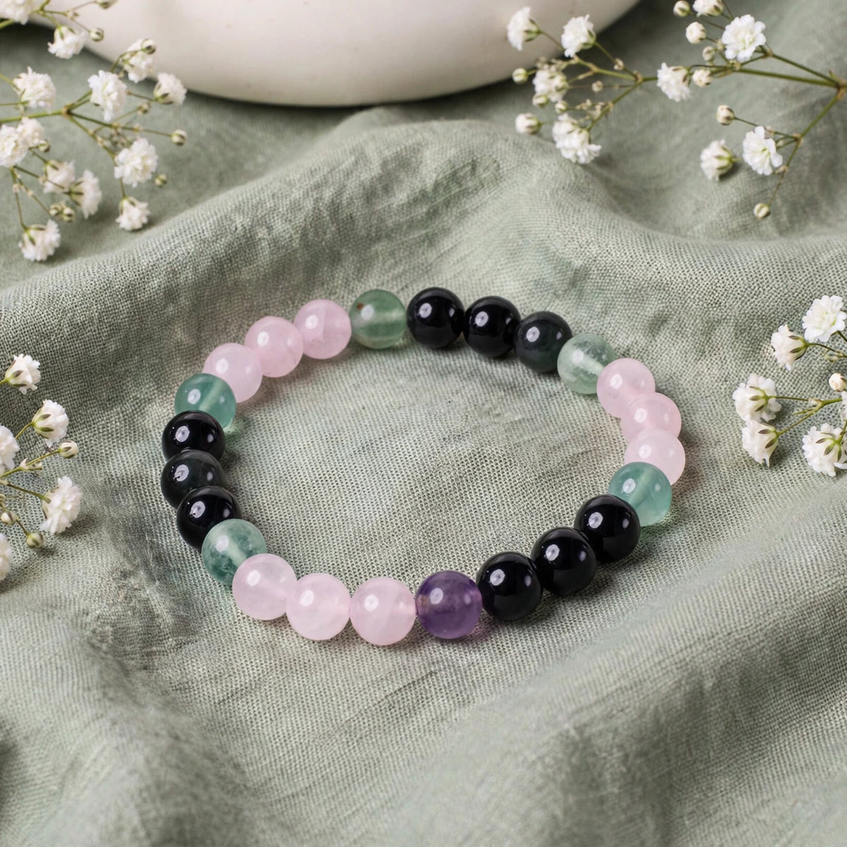 Authentic Pink Green Black Beaded Bracelet