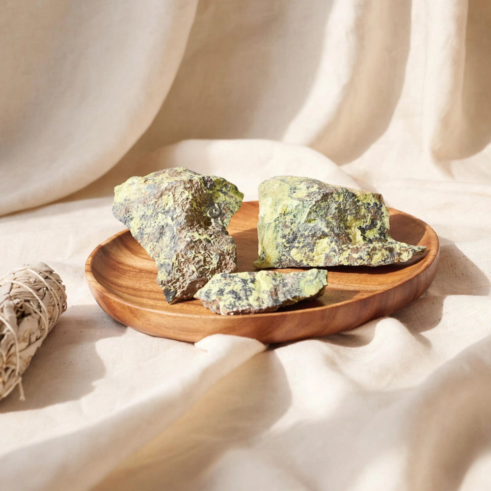 Serpentine With pyrite raw stone