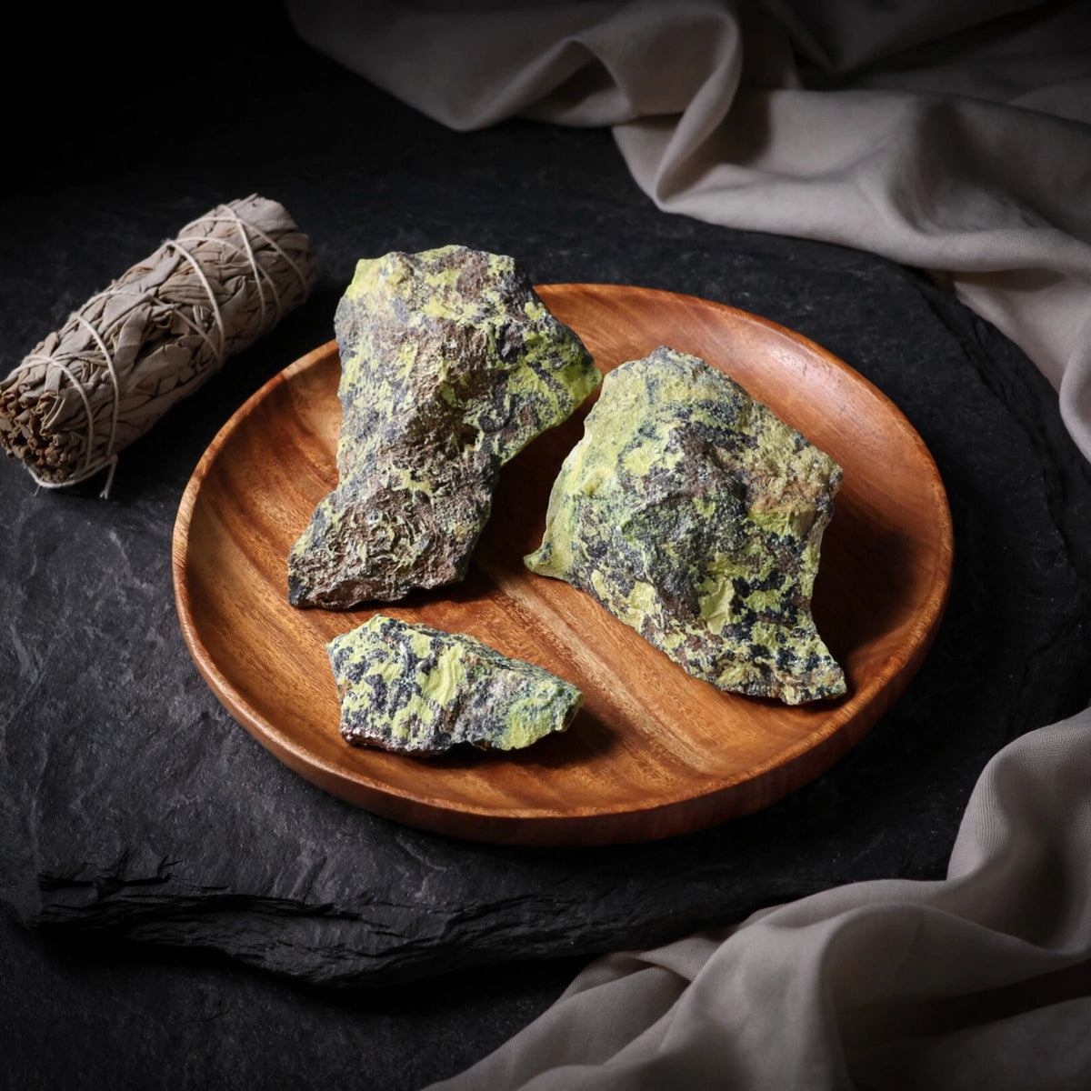 Serpentine With pyrite raw stone