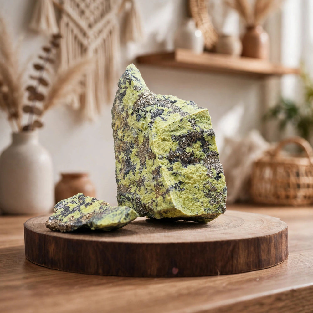 Serpentine With pyrite raw stone