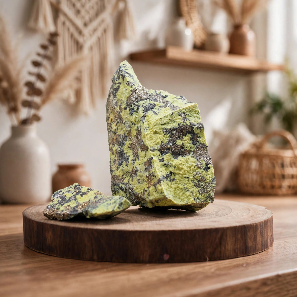 Serpentine With pyrite raw stone