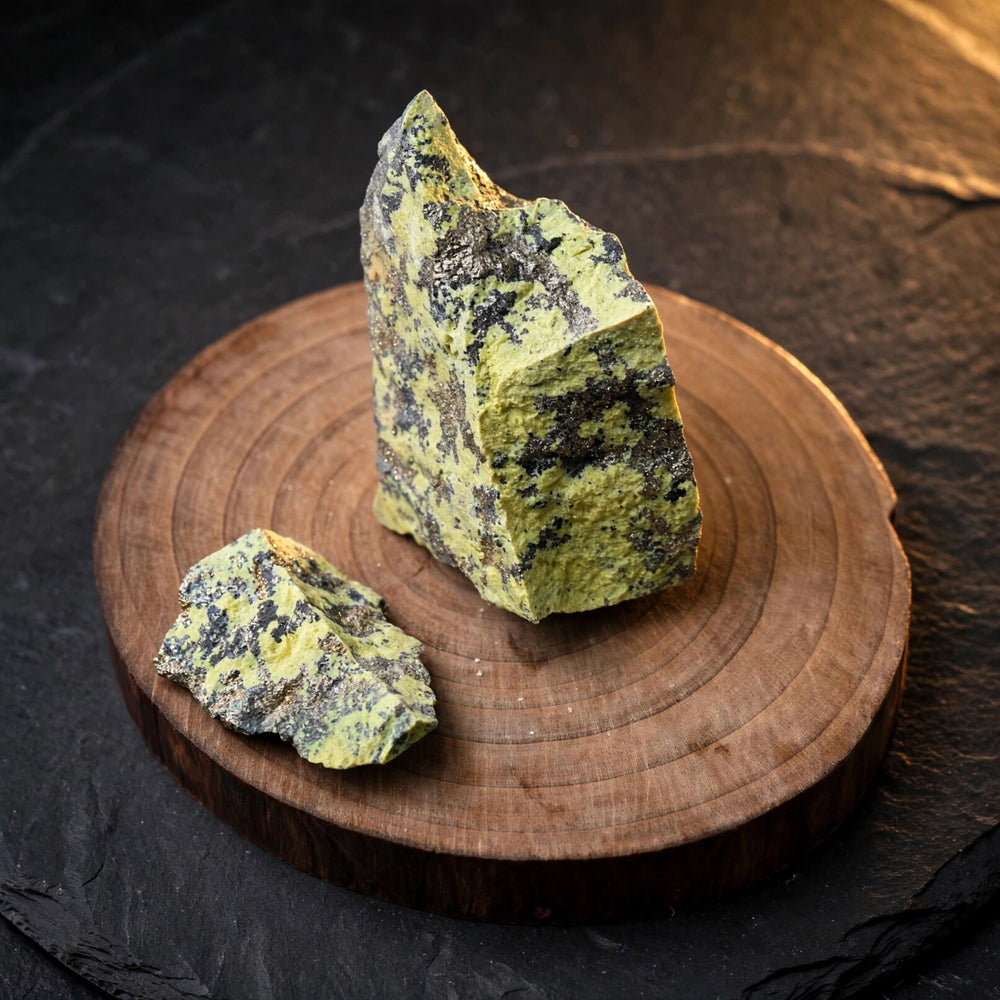 Serpentine With pyrite raw stone