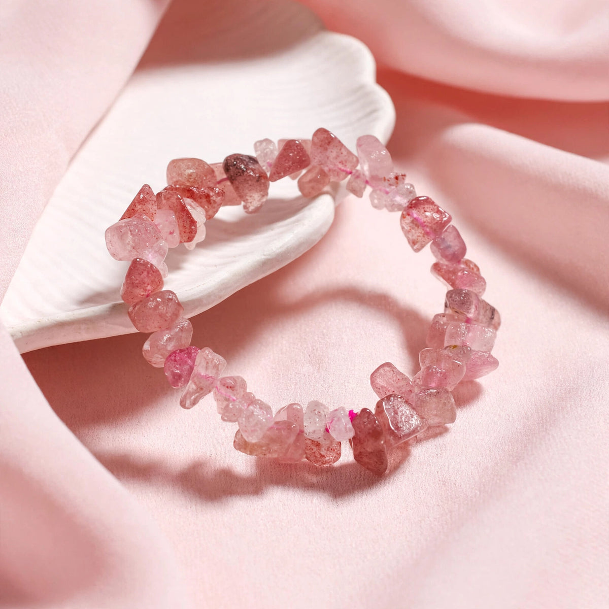 Kalavati Agate Authentic Strawberry Quartz Chips Bracelet