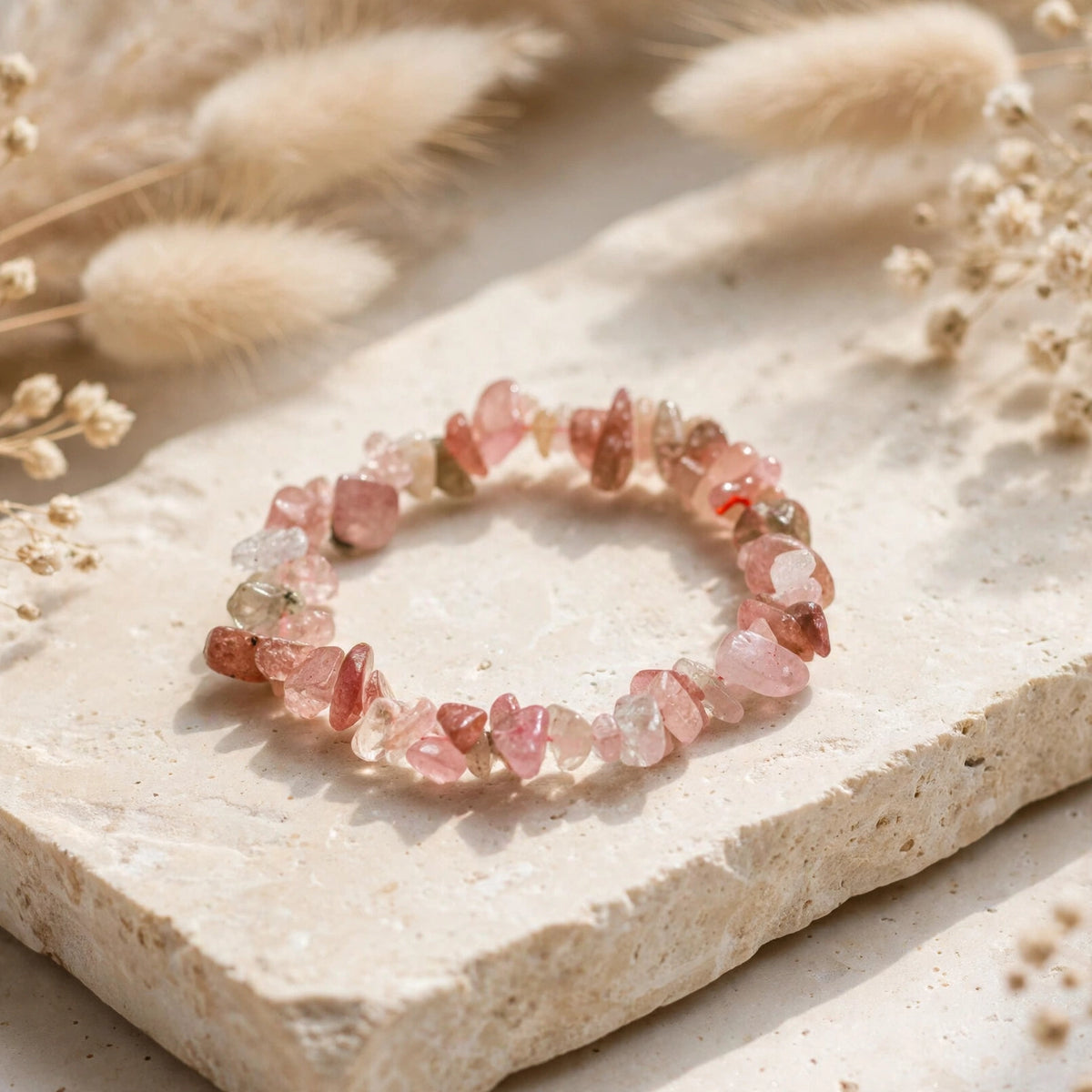 Kalavati Agate Authentic Strawberry Quartz Chips Bracelet