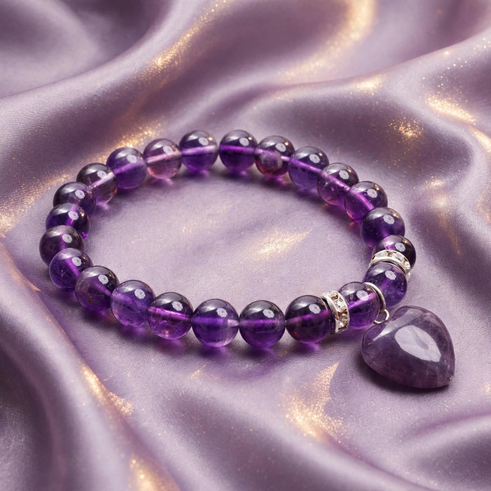 Authentic Amethyst Tumble Heart Charm Bracelet
