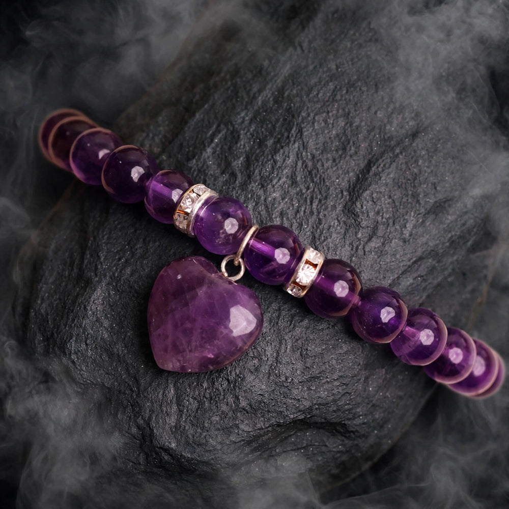 Authentic Amethyst Tumble Heart Charm Bracelet