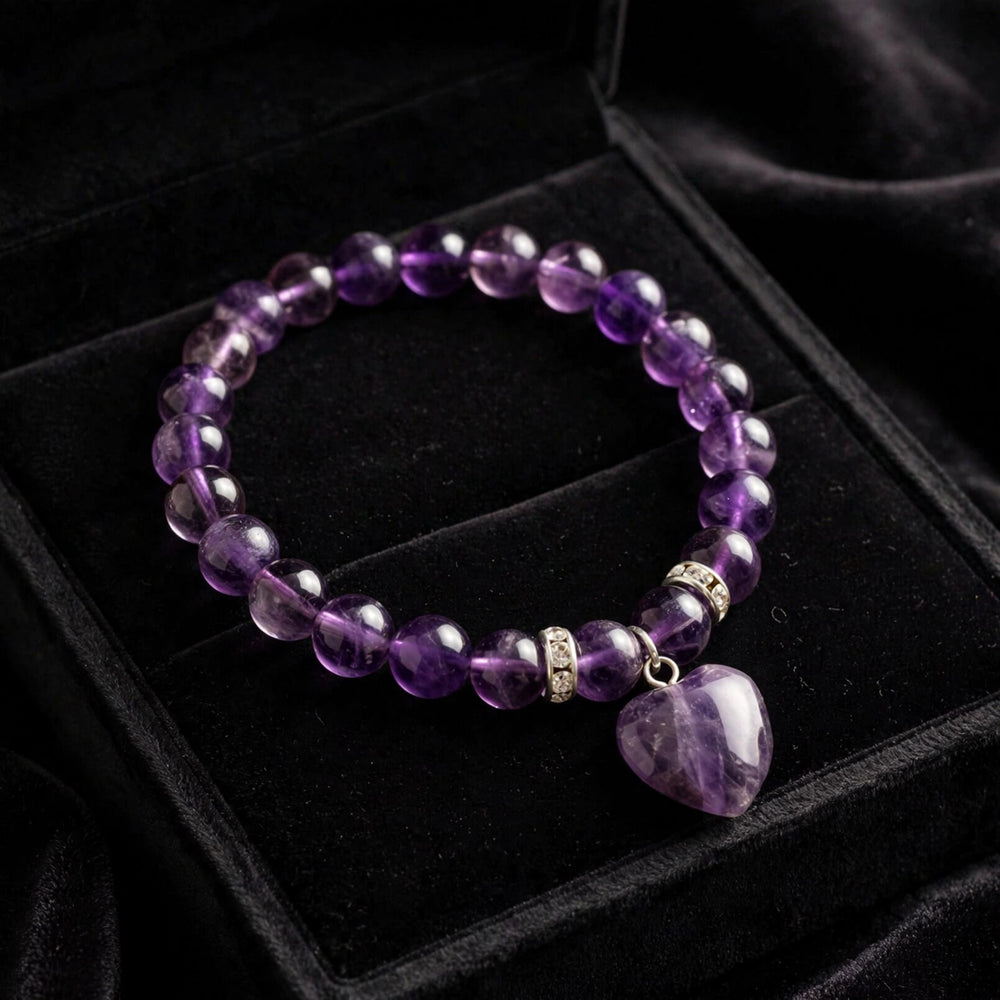 Authentic Amethyst Tumble Heart Charm Bracelet