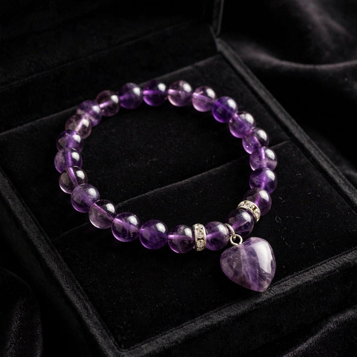 Authentic Amethyst Tumble Heart Charm Bracelet