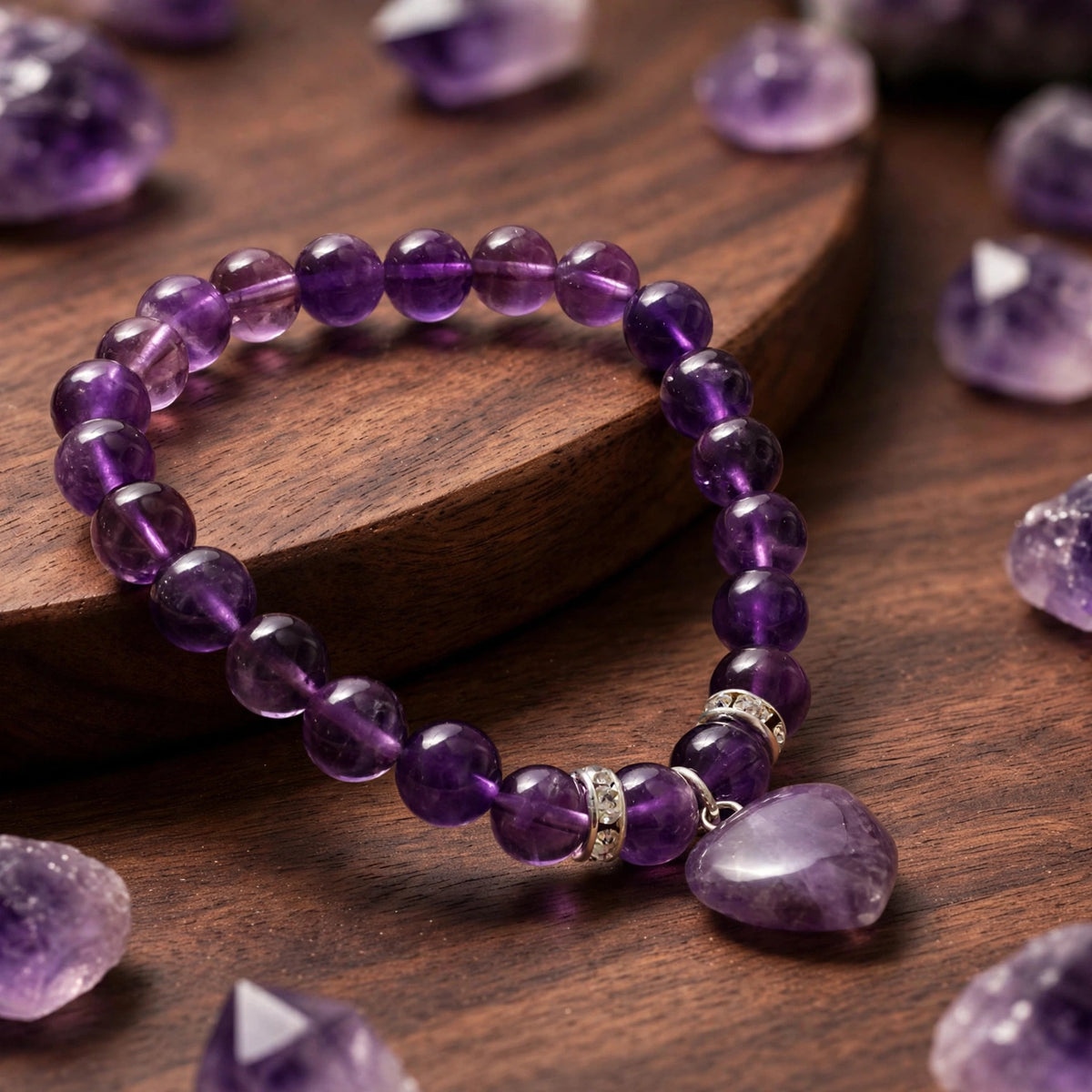 Authentic Amethyst Tumble Heart Charm Bracelet