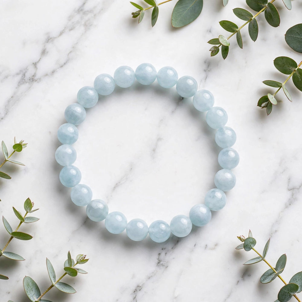 Authentic Aquamarine Round Beaded Bracelet