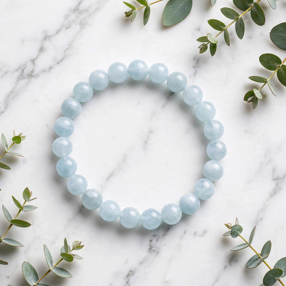 Authentic Aquamarine Round Beaded Bracelet