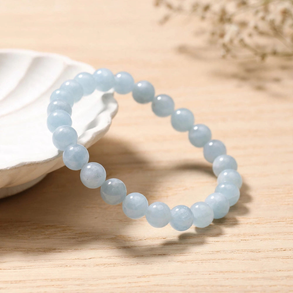 Authentic Aquamarine Round Beaded Bracelet