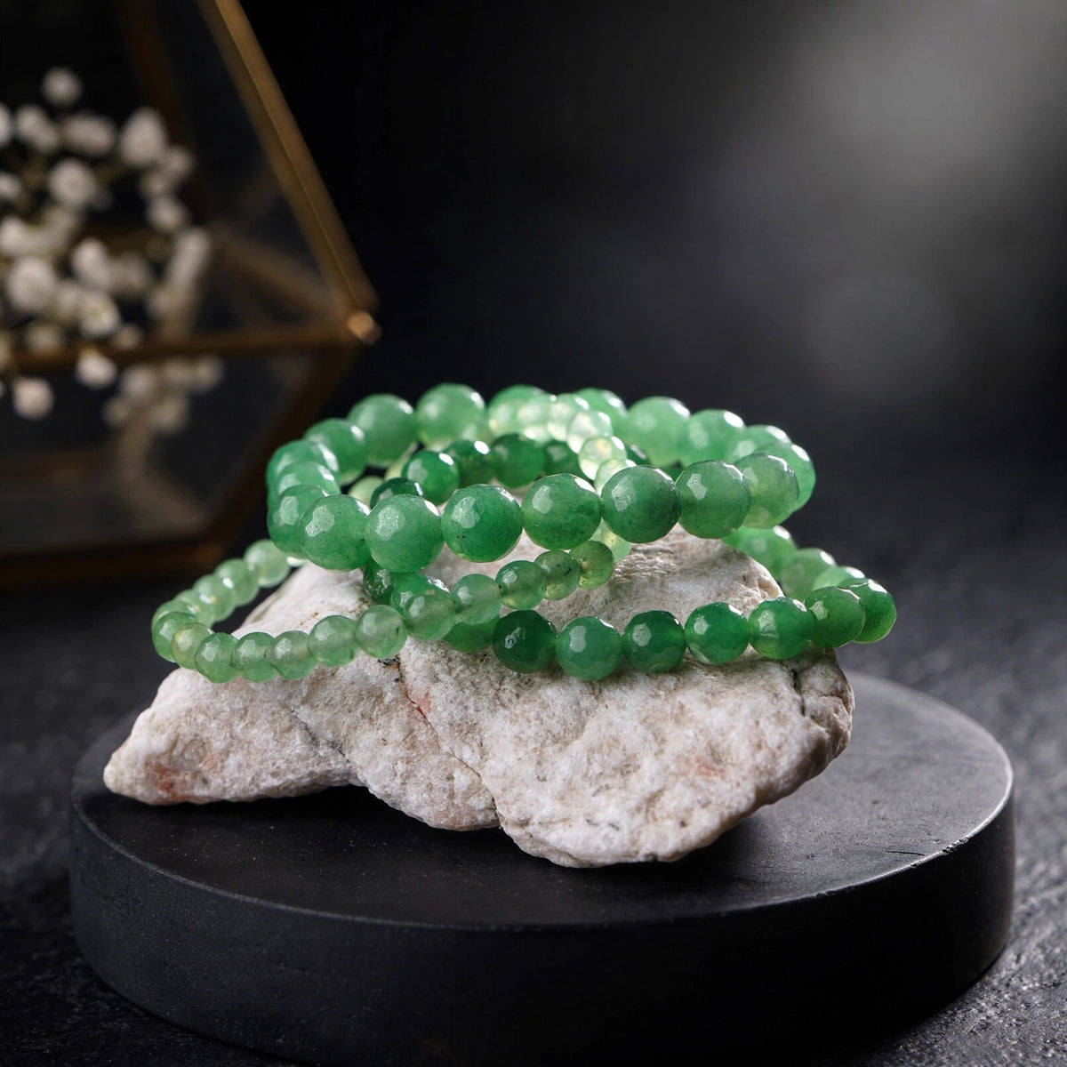 Kalavati Agate Authentic Green Aventurine Faceted Beaded Bracelet