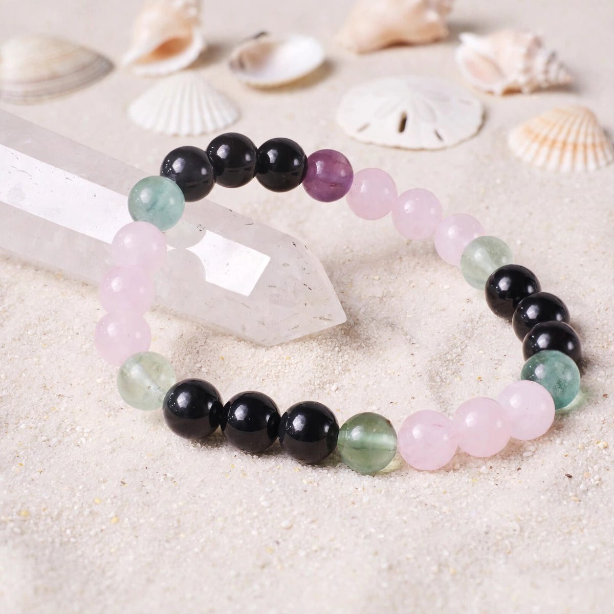 Authentic Pink Green Black Beaded Bracelet