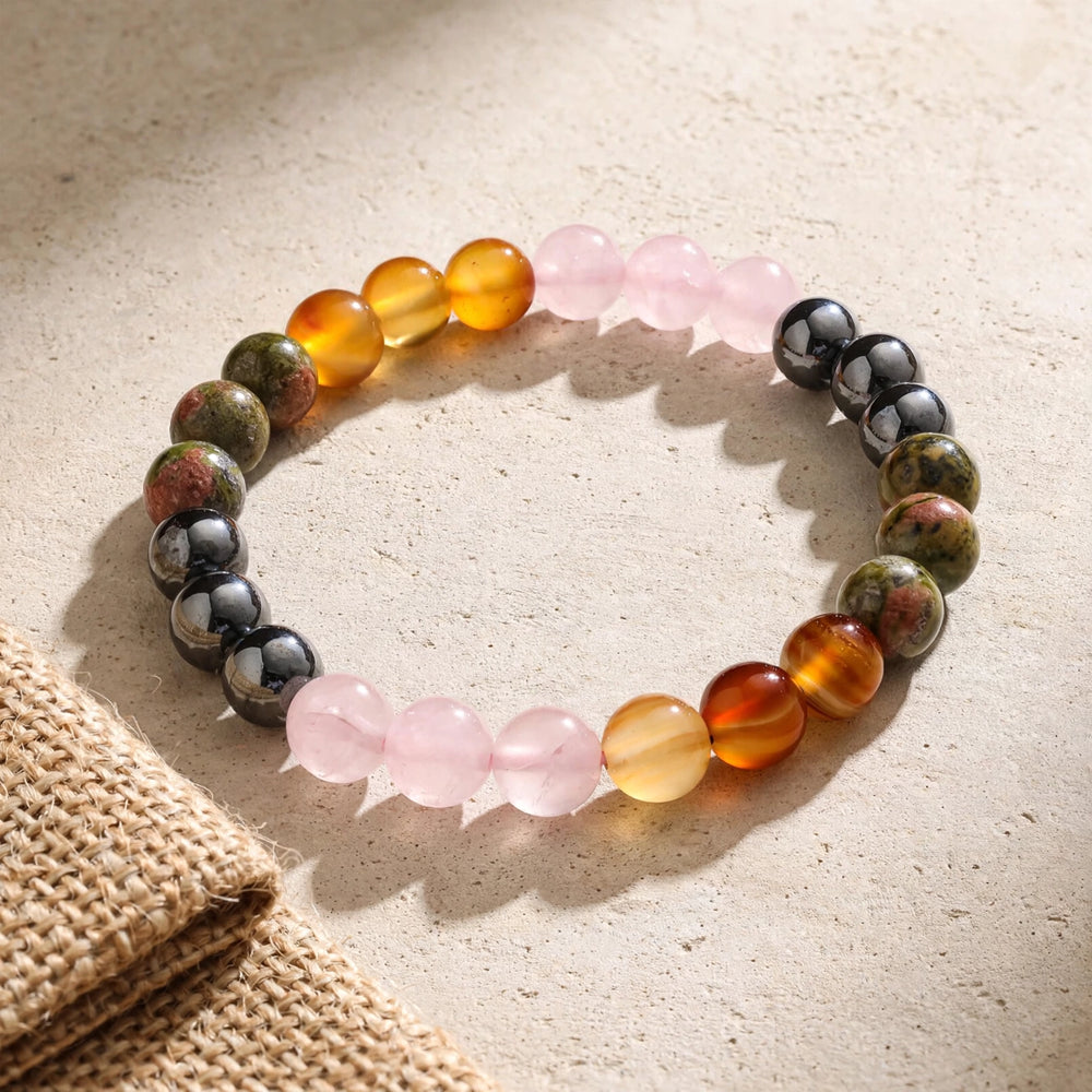 Natural Pink Orange Black Green Gemstone Bracelet