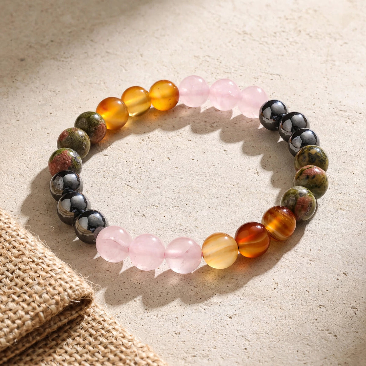 Natural Pink Orange Black Green Gemstone Bracelet