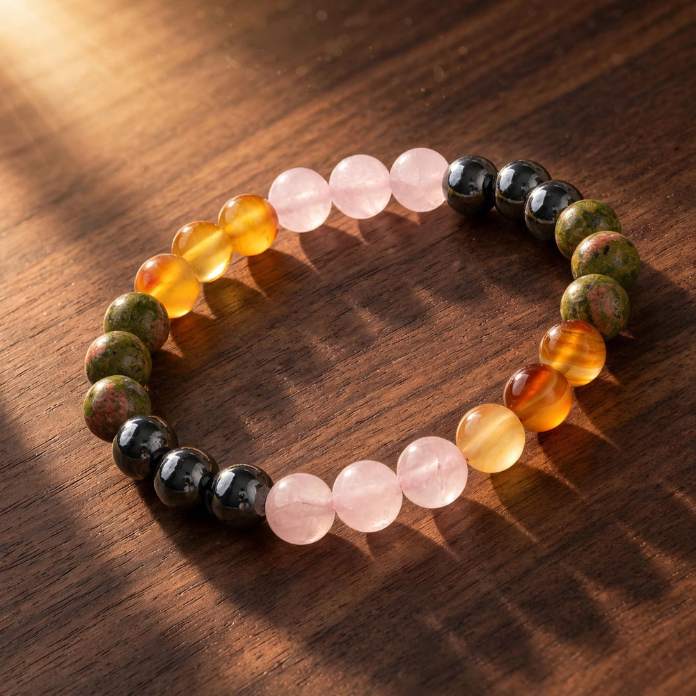Natural Pink Orange Black Green Gemstone Bracelet