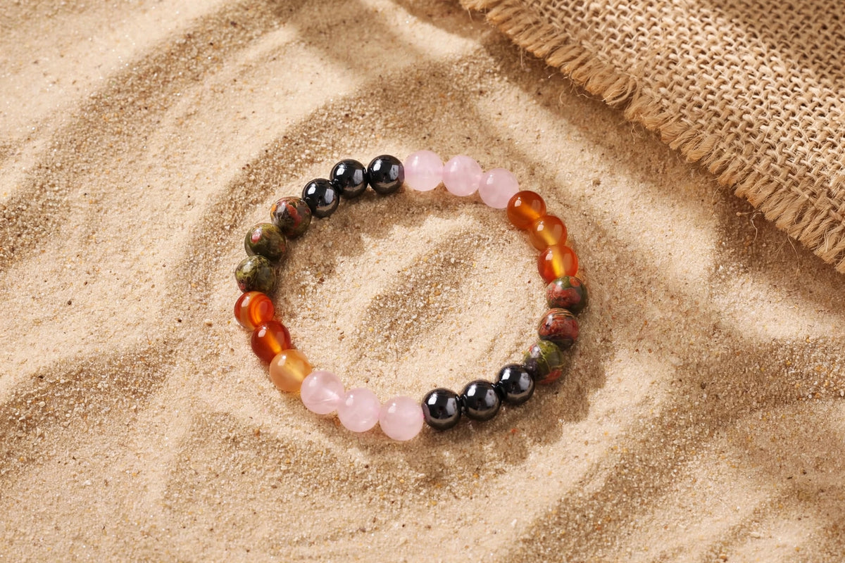 Natural Pink Orange Black Green Gemstone Bracelet