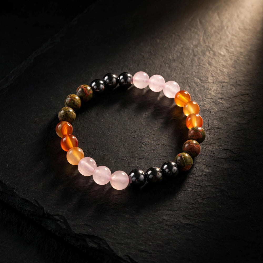 Natural Pink Orange Black Green Gemstone Bracelet