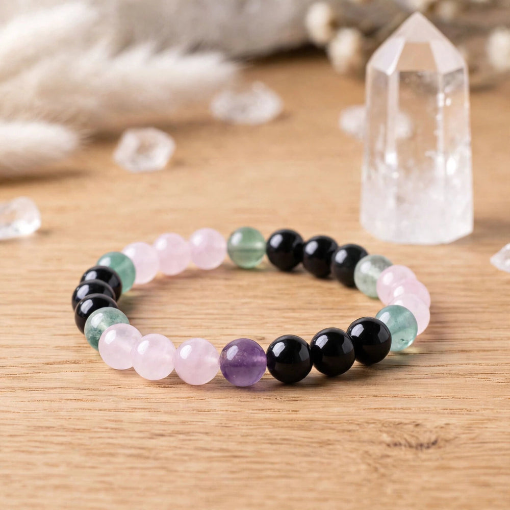 Authentic Pink Green Black Beaded Bracelet
