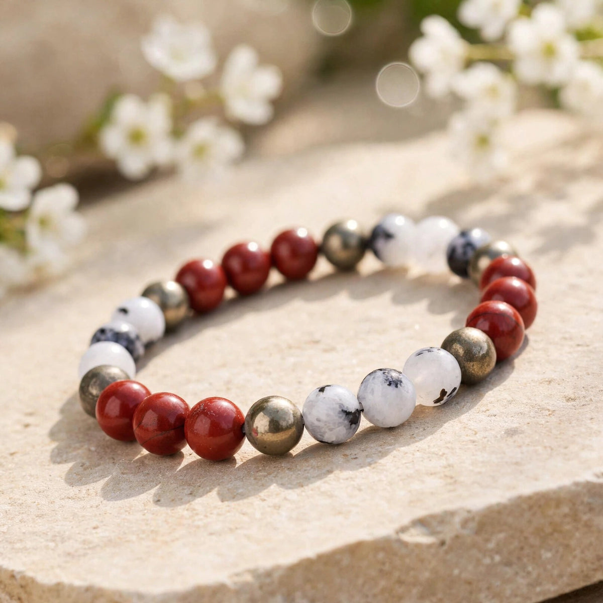 Authentic Red Jasper Pyrite Moonstone Bracelet