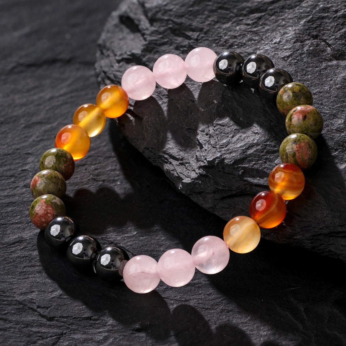 Natural Pink Orange Black Green Gemstone Bracelet
