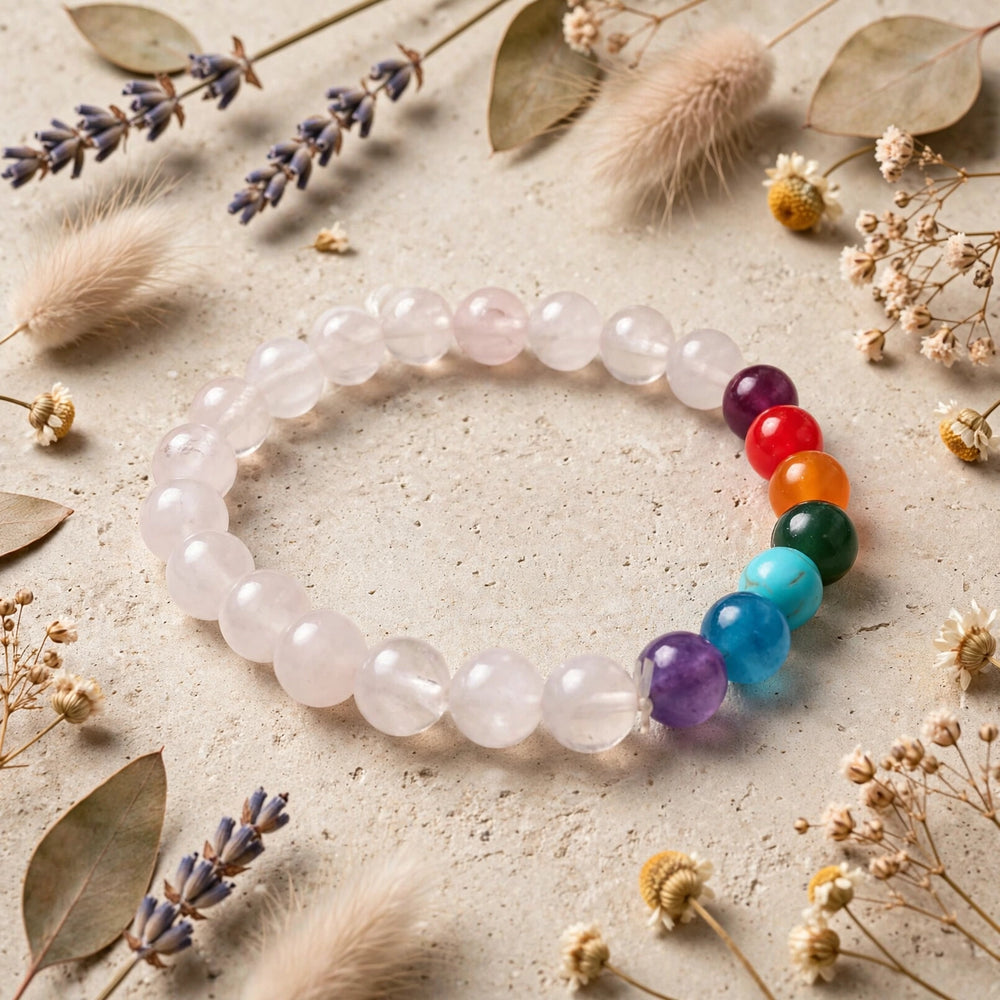 Divine Rose Quartz 7 Chakra Energy Bracelet