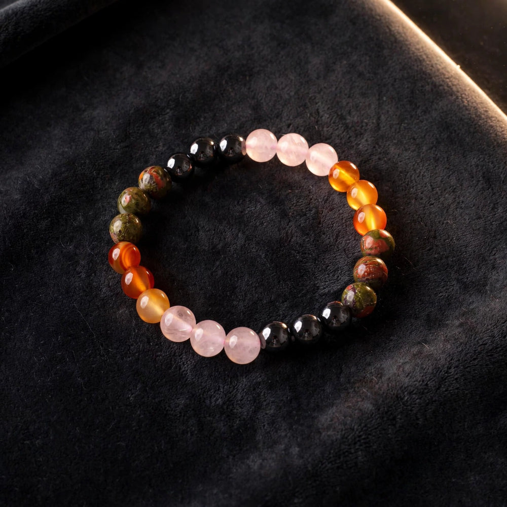 Natural Pink Orange Black Green Gemstone Bracelet