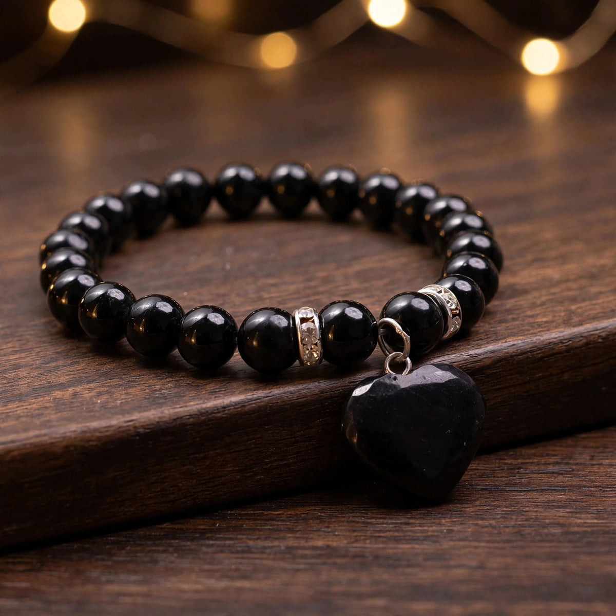 Premium Black Tourmaline Mini Heart Gemstone Bracelet