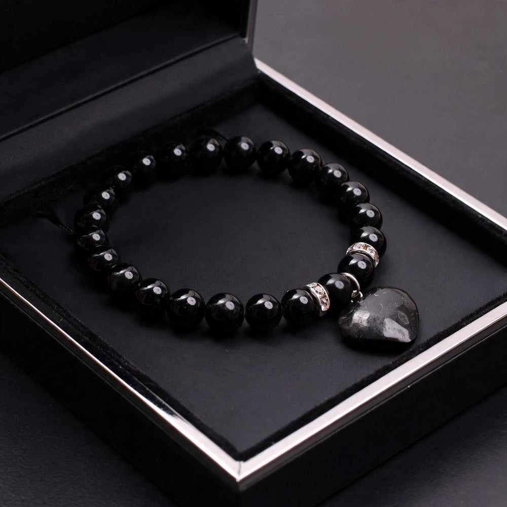 Premium Black Tourmaline Mini Heart Gemstone Bracelet
