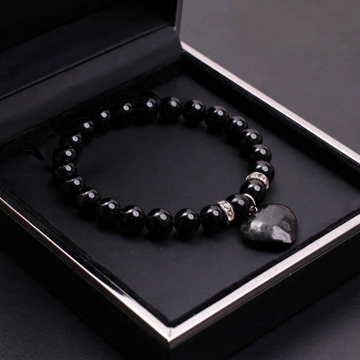 Premium Black Tourmaline Mini Heart Gemstone Bracelet