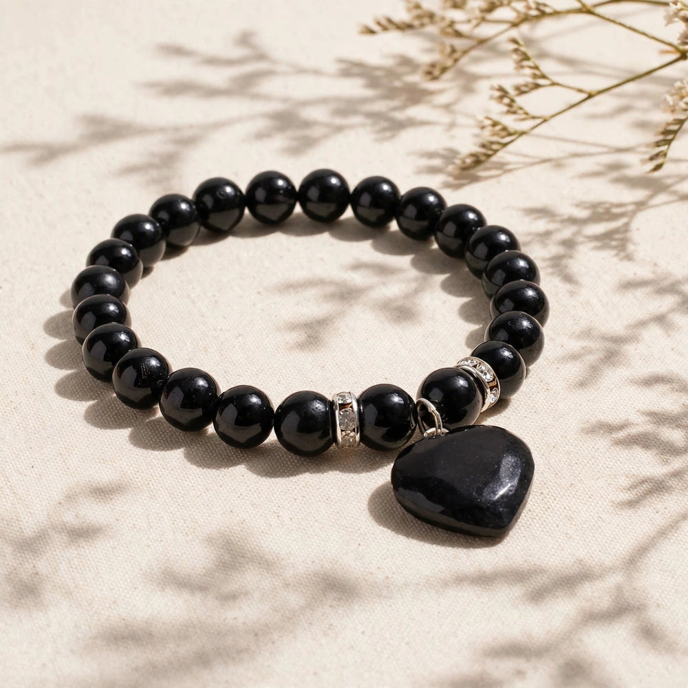 Premium Black Tourmaline Mini Heart Gemstone Bracelet