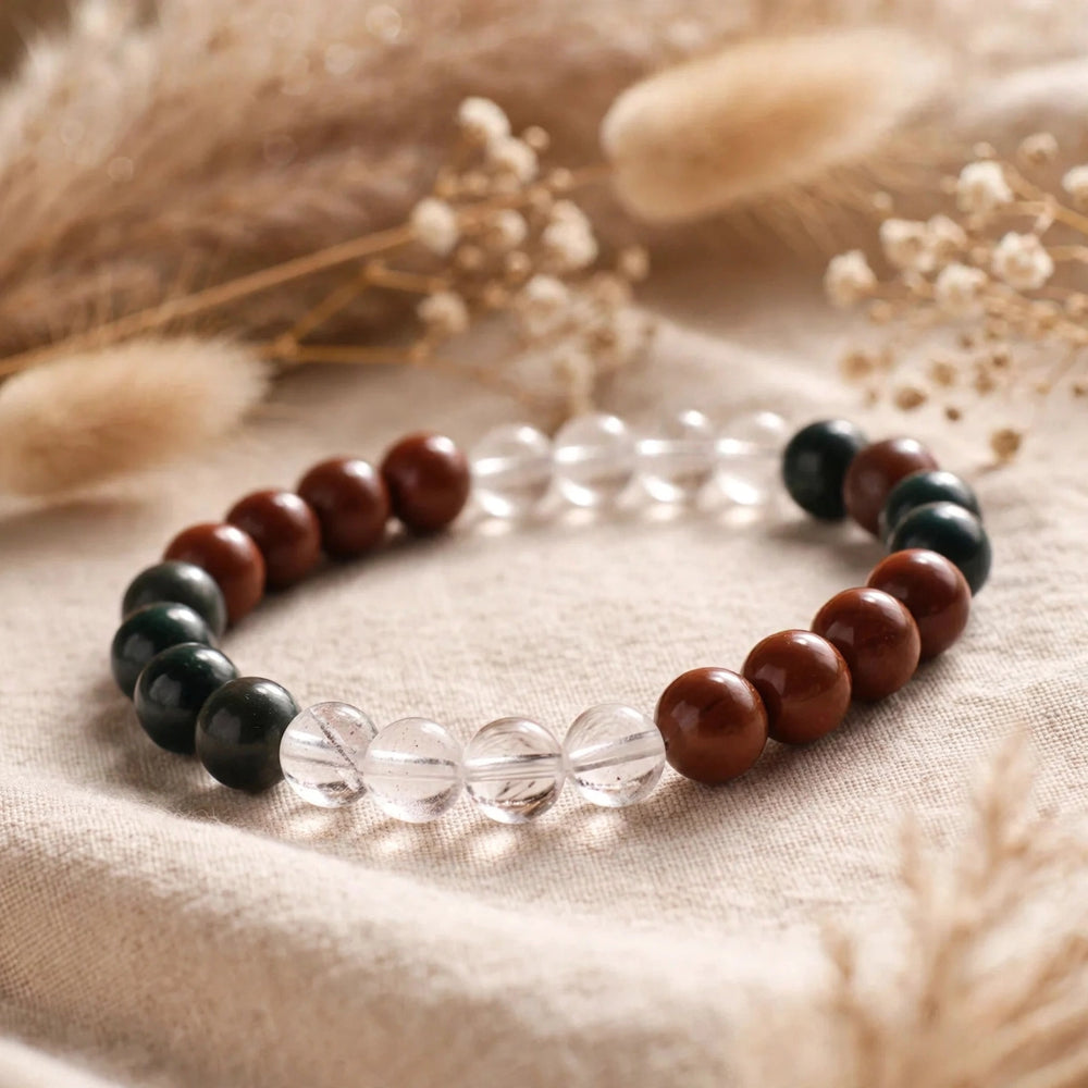 Natural Red Jasper Clear Quartz Crystal Bracelet