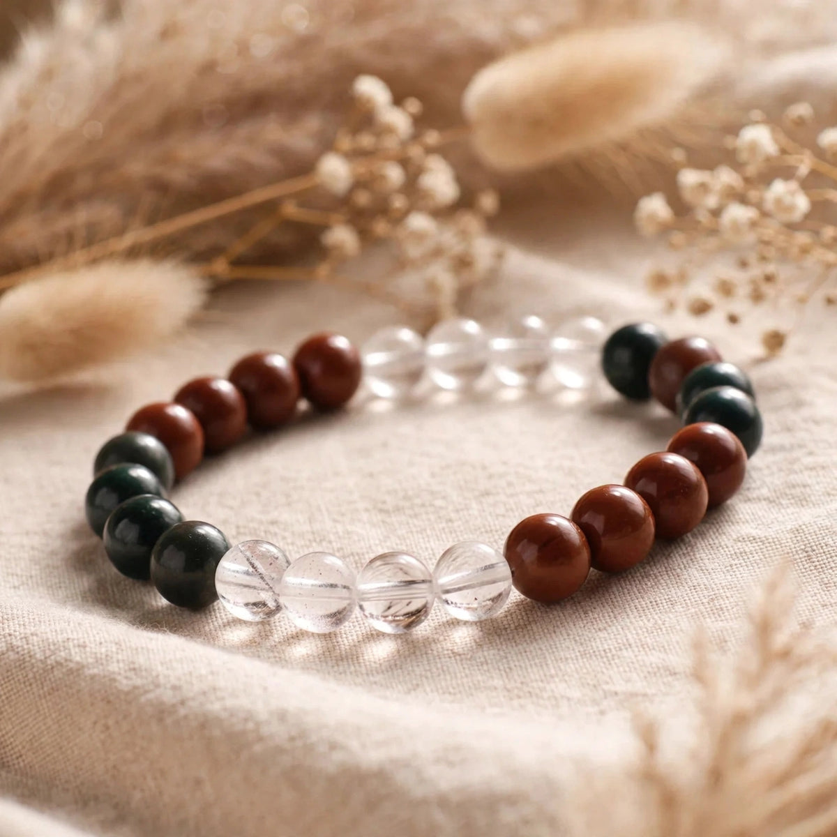 Natural Red Jasper Clear Quartz Crystal Bracelet
