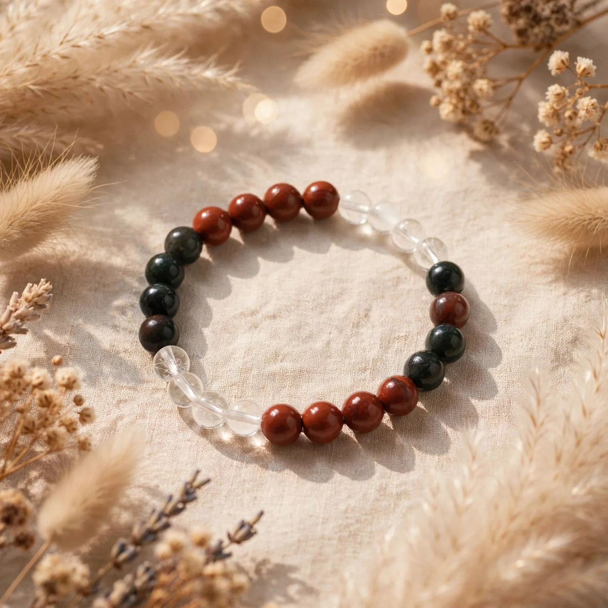 Natural Red Jasper Clear Quartz Crystal Bracelet