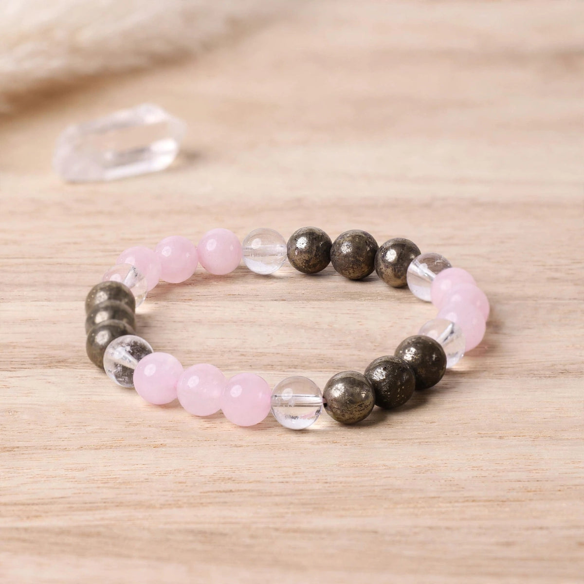 Authentic Pyrite Rose Quartz Beaded Bracelet
