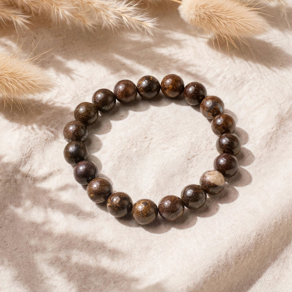 Authentic Bronzite Round Bead Bracelet