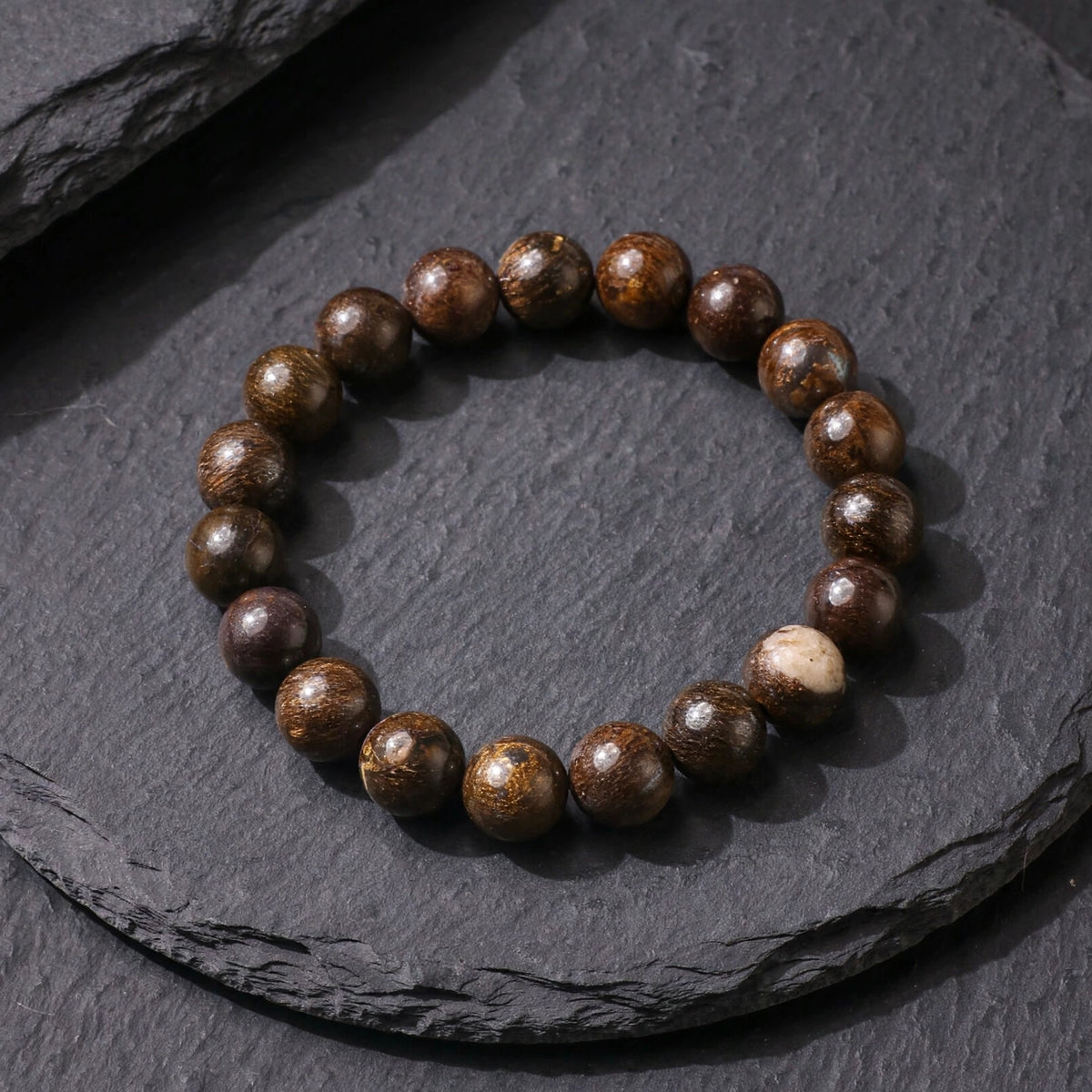 Authentic Bronzite Round Bead Bracelet