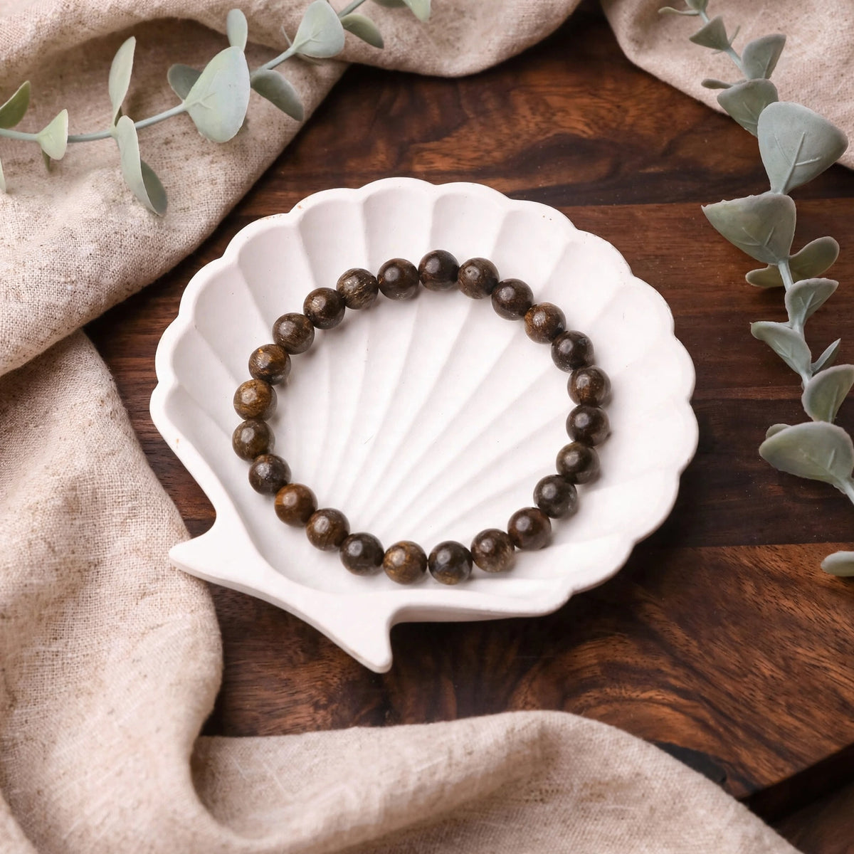 Authentic Bronzite Round Bead Bracelet