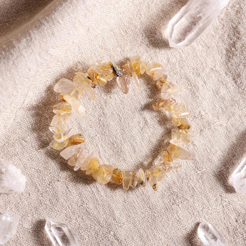 Premium Golden Rutile Chips Stone Bracelet