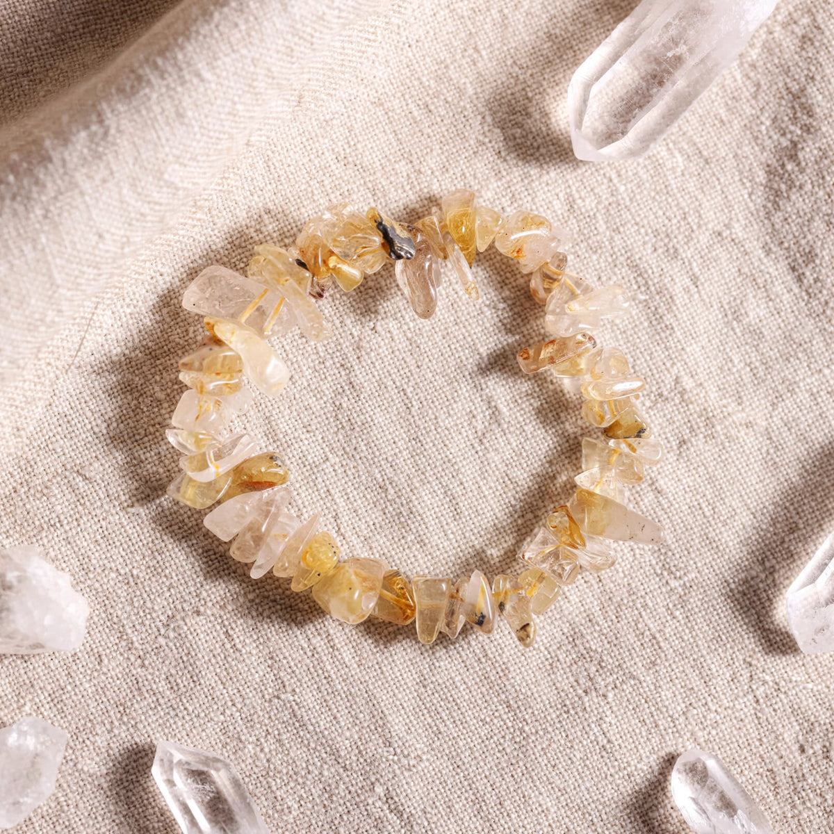 Premium Golden Rutile Chips Stone Bracelet
