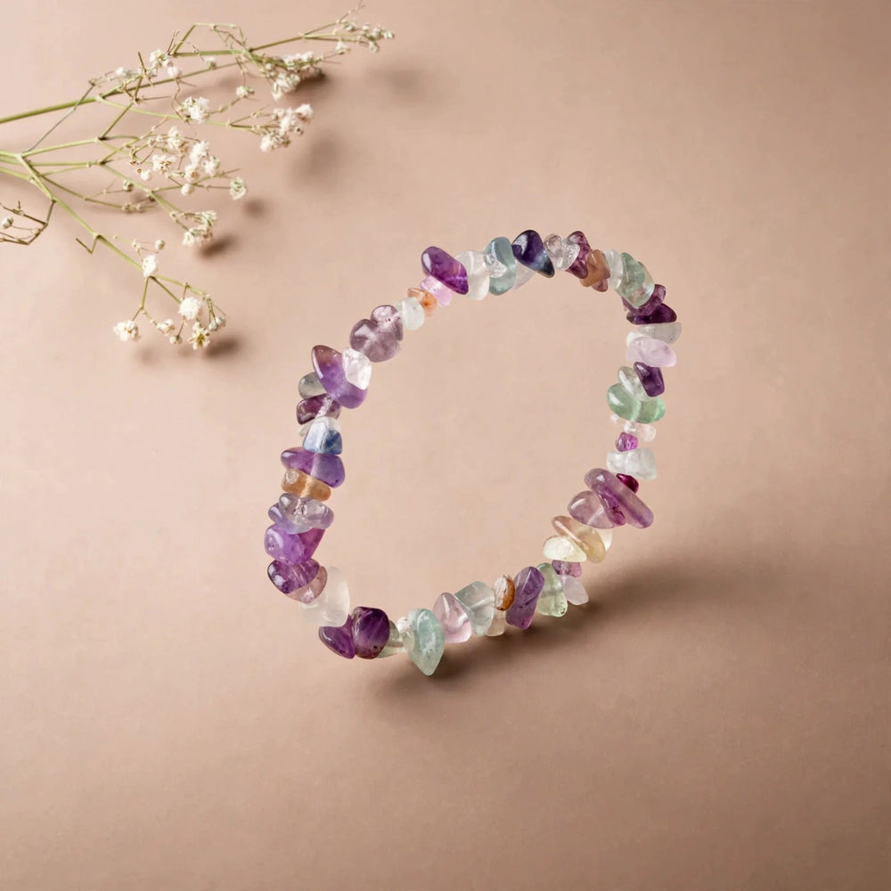 Natural Multi Fluorite Crystal Chip Bracelet