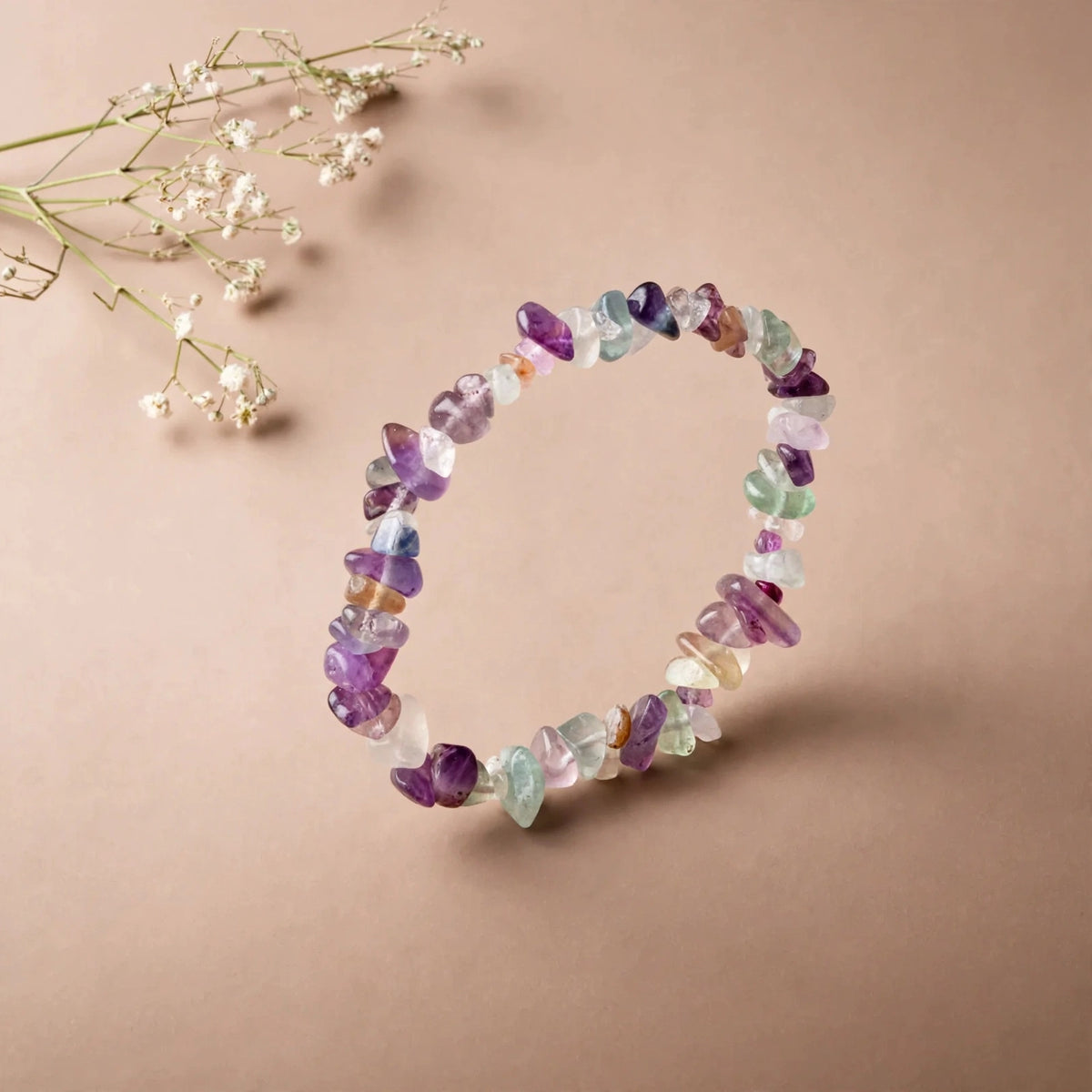 Natural Multi Fluorite Crystal Chip Bracelet