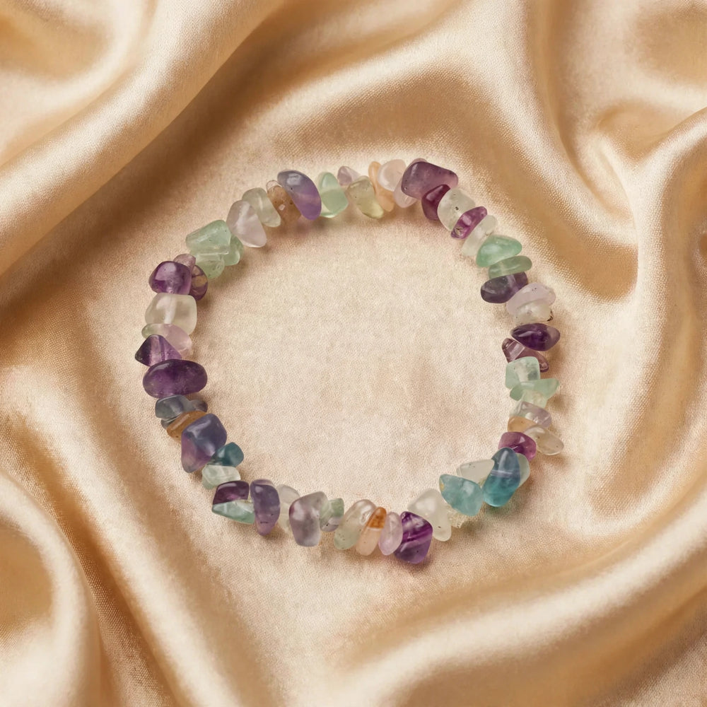 Natural Multi Fluorite Crystal Chip Bracelet