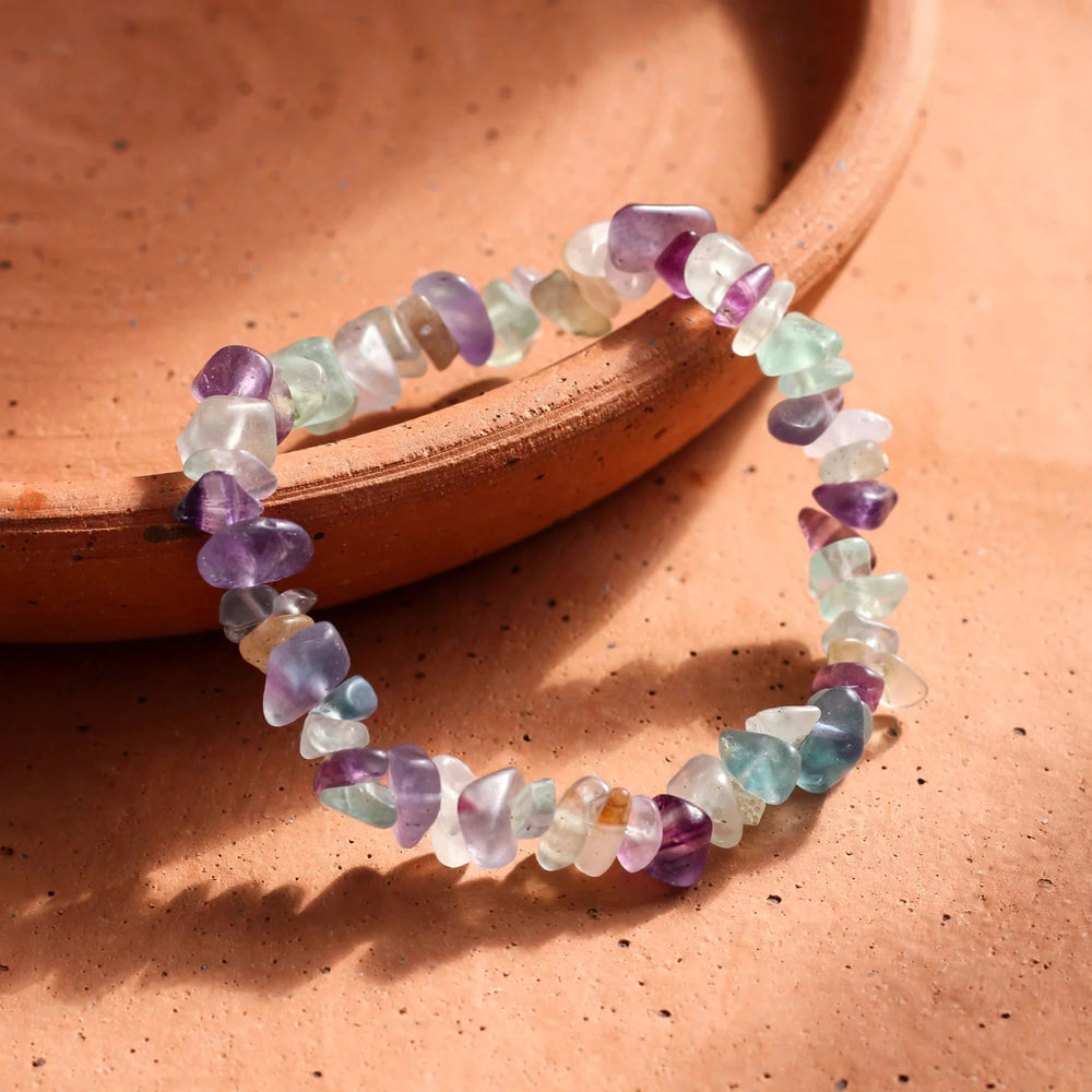 Natural Multi Fluorite Crystal Chip Bracelet