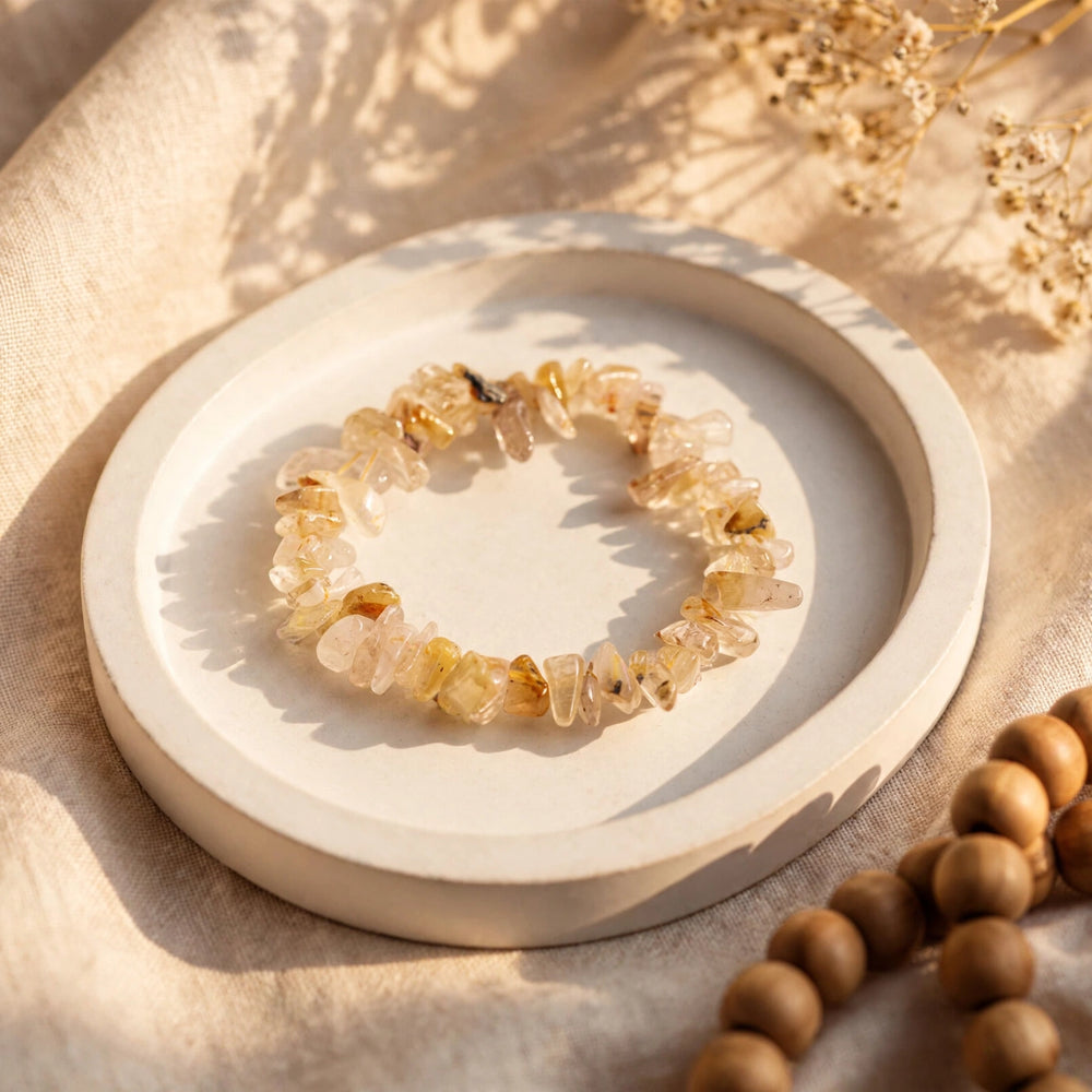 Premium Golden Rutile Chips Stone Bracelet