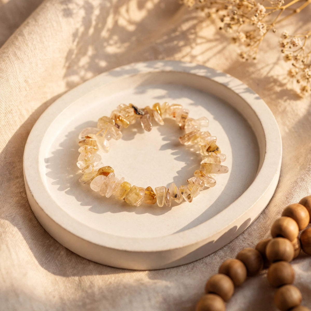 Premium Golden Rutile Chips Stone Bracelet