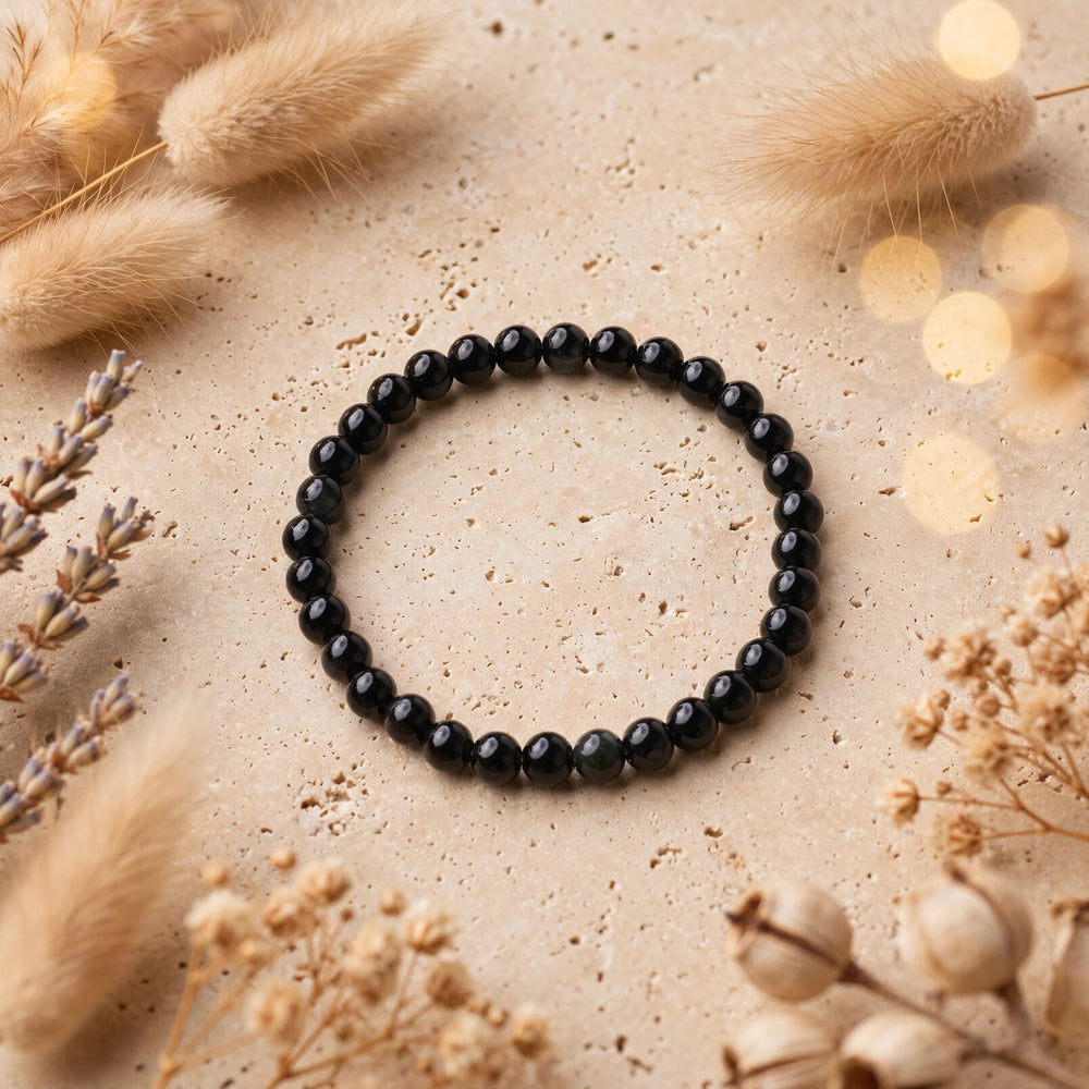 Kalavati Agate Authentic Black Obsidian Beaded Bracelet