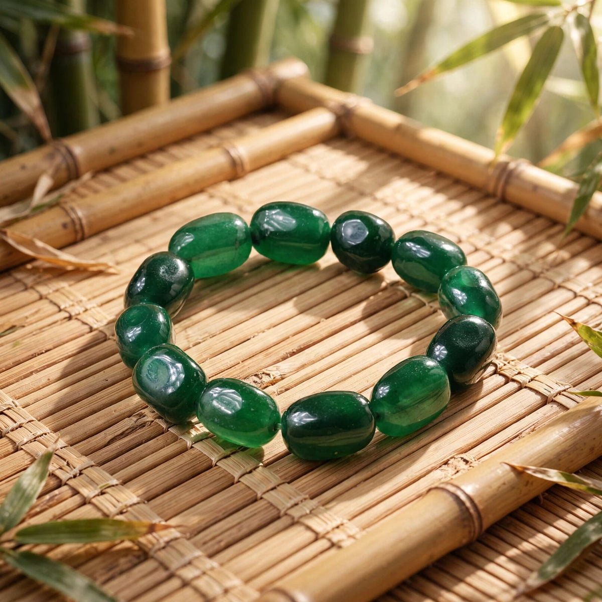 Premium Dark Green Jade Tumble Gemstone Bracelet