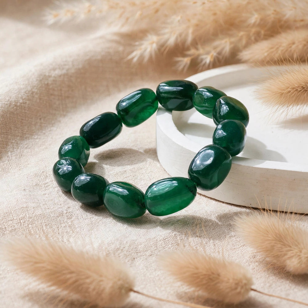 Premium Dark Green Jade Tumble Gemstone Bracelet